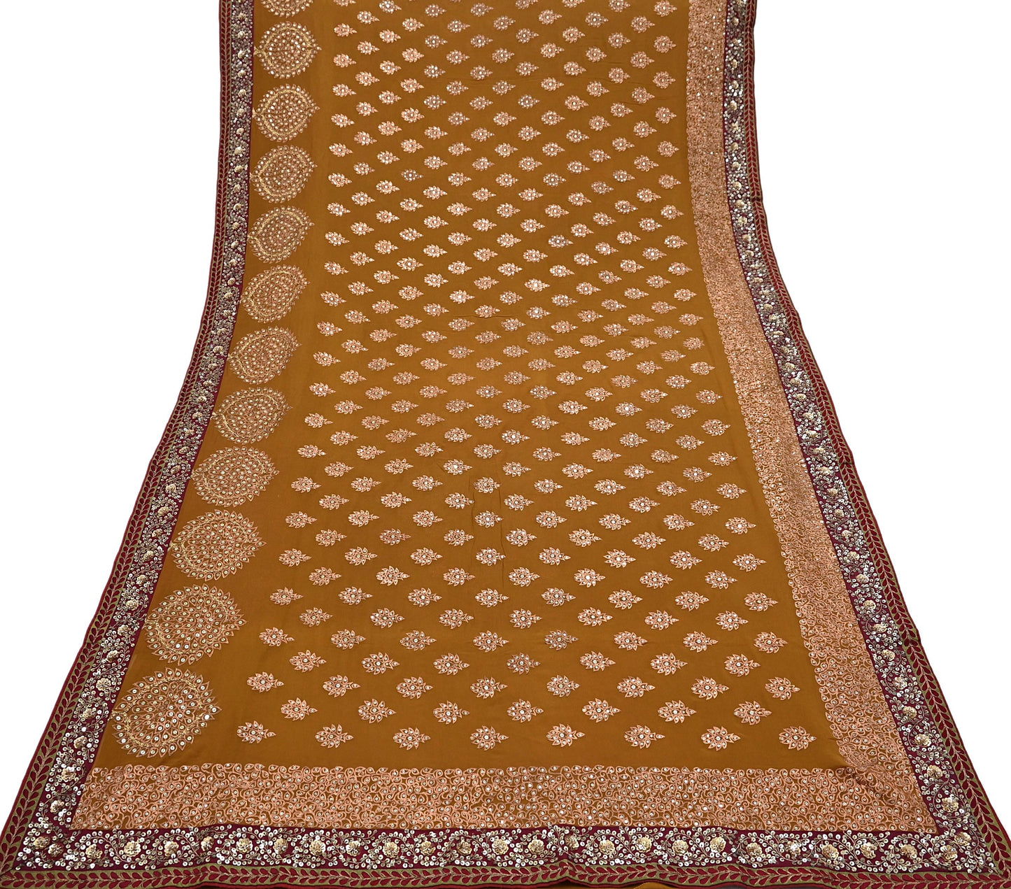 Indian Heavy Sari Saffron Pure Georgette Silk Hand Embroidered Sarees Designer Sabyasachi 6Yd Sewing Ethnic Bollywood party wear saree