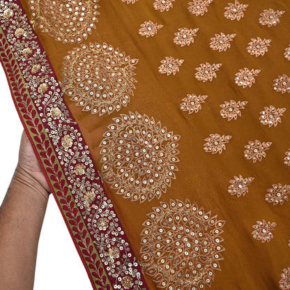 Indian Heavy Sari Saffron Pure Georgette Silk Hand Embroidered Sarees Designer Sabyasachi 6Yd Sewing Ethnic Bollywood party wear saree