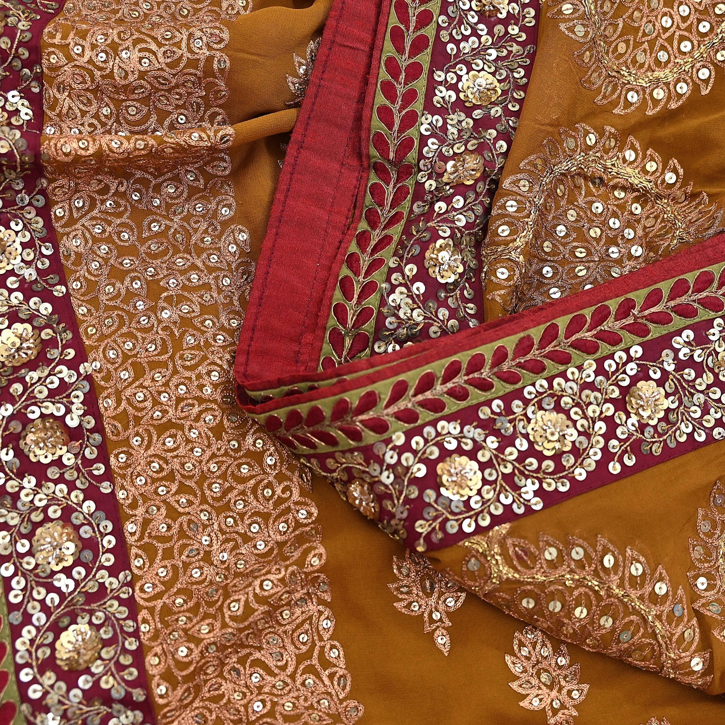 Indian Heavy Sari Saffron Pure Georgette Silk Hand Embroidered Sarees Designer Sabyasachi 6Yd Sewing Ethnic Bollywood party wear saree