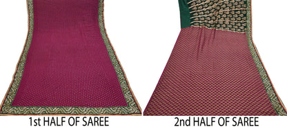 Indian Pre-Owned Sari Purple & Green pure georgette silk Hand Embroidered Designer Sabyasachi Lehenga Sarees Ethnic Wedding Sarees