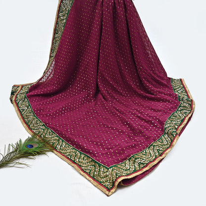 Indian Pre-Owned Sari Purple & Green pure georgette silk Hand Embroidered Designer Sabyasachi Lehenga Sarees Ethnic Wedding Sarees