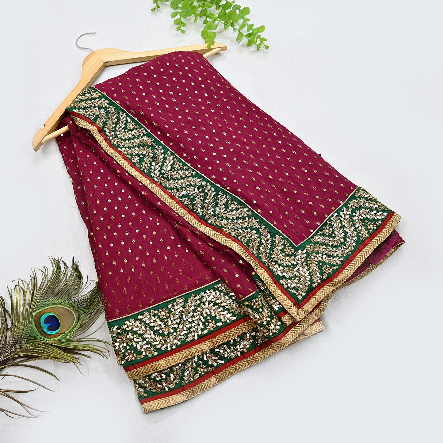 Indian Pre-Owned Sari Purple & Green pure georgette silk Hand Embroidered Designer Sabyasachi Lehenga Sarees Ethnic Wedding Sarees