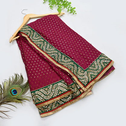 Indian Pre-Owned Sari Purple & Green pure georgette silk Hand Embroidered Designer Sabyasachi Lehenga Sarees Ethnic Wedding Sarees