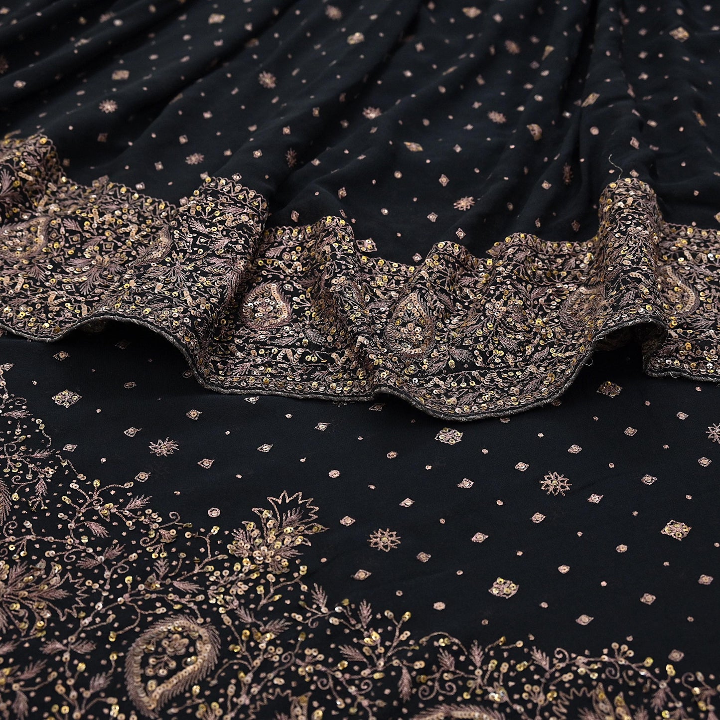 Indian Vintage Black Saree Pure Georgette Silk Pre-owned Hand Beaded Ritu Kumar Designer Sari Fabric 5Yd Soft Ethnic Bollywood Party sarees