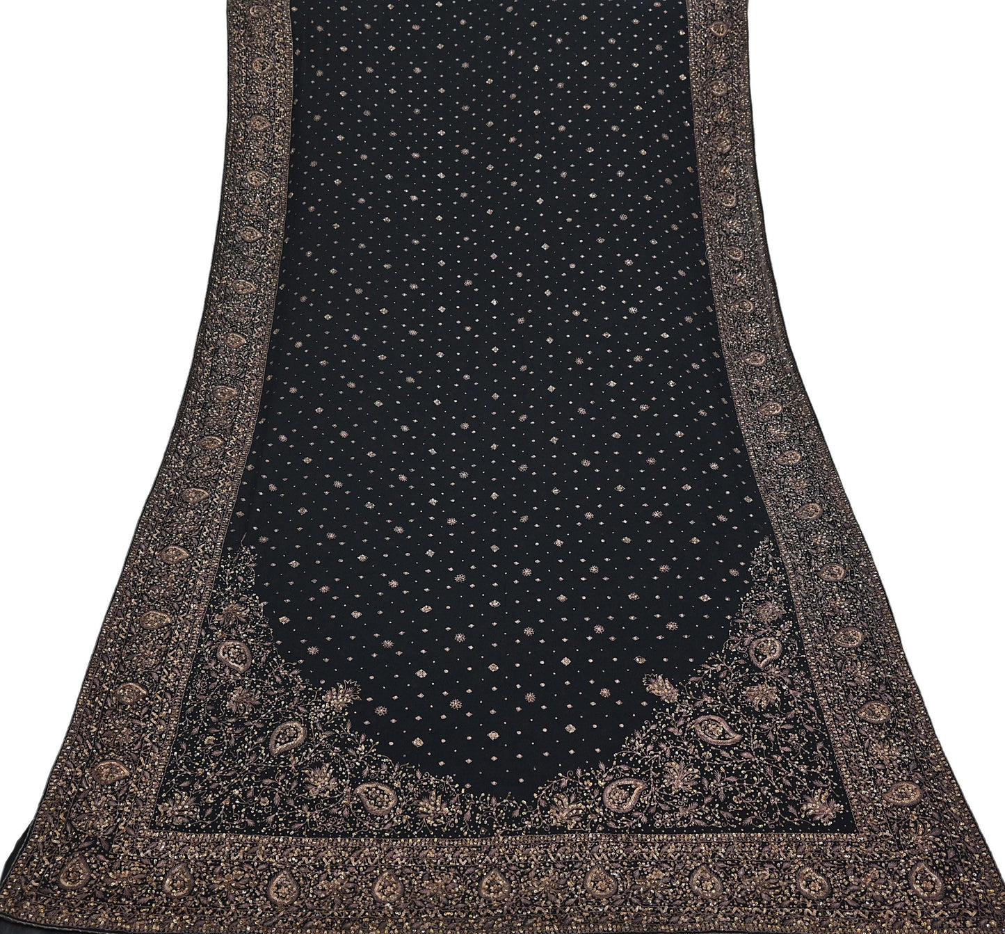 Indian Vintage Black Saree Pure Georgette Silk Pre-owned Hand Beaded Ritu Kumar Designer Sari Fabric 5Yd Soft Ethnic Bollywood Party sarees