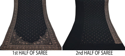 Indian Vintage Black Saree Pure Georgette Silk Pre-owned Hand Beaded Ritu Kumar Designer Sari Fabric 5Yd Soft Ethnic Bollywood Party sarees