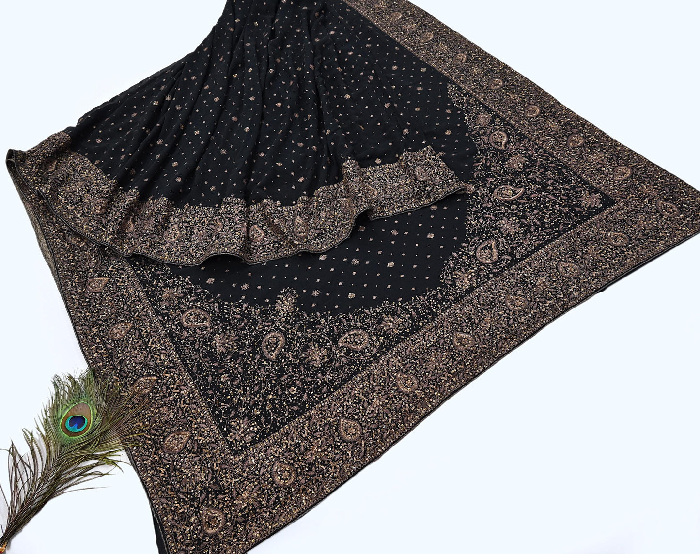 Indian Vintage Black Saree Pure Georgette Silk Pre-owned Hand Beaded Ritu Kumar Designer Sari Fabric 5Yd Soft Ethnic Bollywood Party sarees