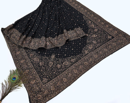 Indian Vintage Black Saree Pure Georgette Silk Pre-owned Hand Beaded Ritu Kumar Designer Sari Fabric 5Yd Soft Ethnic Bollywood Party sarees