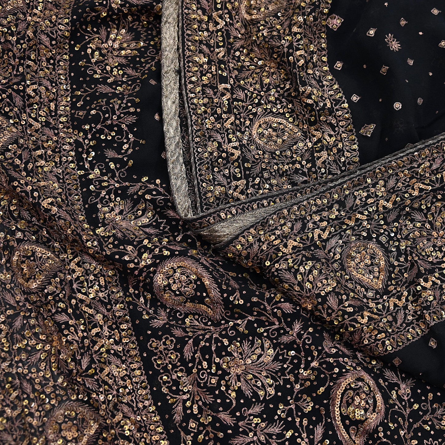 Indian Vintage Black Saree Pure Georgette Silk Pre-owned Hand Beaded Ritu Kumar Designer Sari Fabric 5Yd Soft Ethnic Bollywood Party sarees