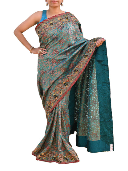 Pre-owned Green Pure Silk Brocade Saree, Handwoven Zardozi 5 yard Anamika Khanna Designer Wedding Saree Indian Bridal Wear Party Sari