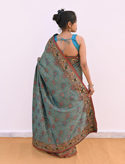 Pre-owned Green Pure Silk Brocade Saree, Handwoven Zardozi 5 yard Anamika Khanna Designer Wedding Saree Indian Bridal Wear Party Sari