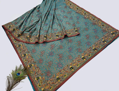 Pre-owned Green Pure Silk Brocade Saree, Handwoven Zardozi 5 yard Anamika Khanna Designer Wedding Saree Indian Bridal Wear Party Sari