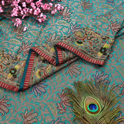 Pre-owned Green Pure Silk Brocade Saree, Handwoven Zardozi 5 yard Anamika Khanna Designer Wedding Saree Indian Bridal Wear Party Sari