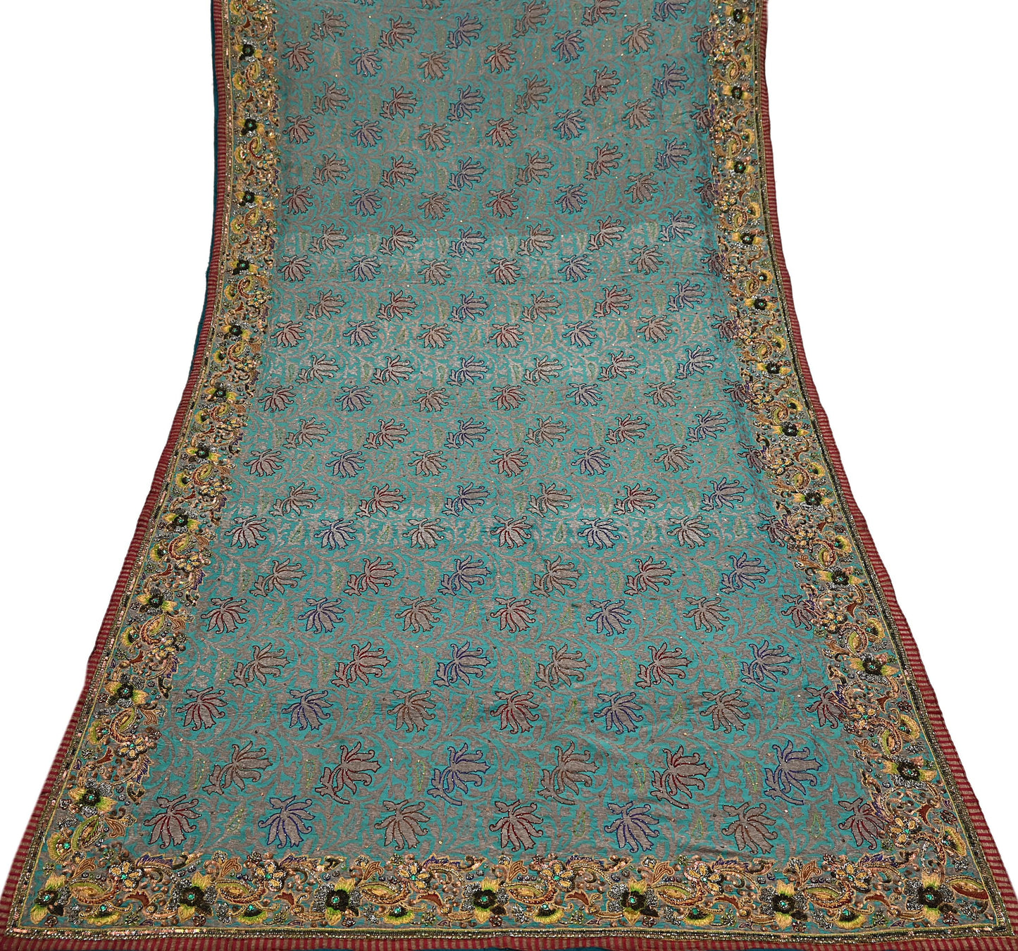 Pre-owned Green Pure Silk Brocade Saree, Handwoven Zardozi 5 yard Anamika Khanna Designer Wedding Saree Indian Bridal Wear Party Sari