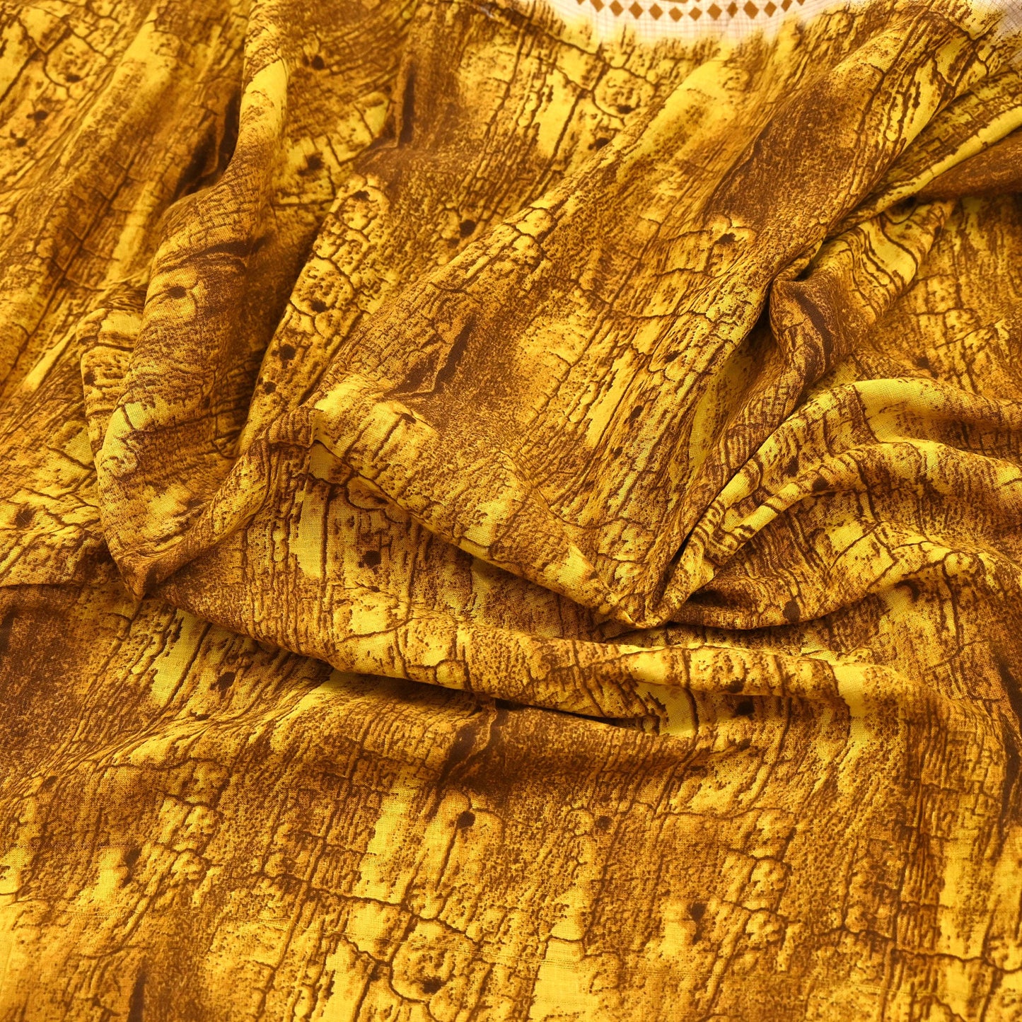 Indian Vintage Ivory & Yellow Saree Printed Pure Cotton Sari Craft Fabric 5Yd Soft Sewing Sarong Wrap Boho Floral Dress making Crafting