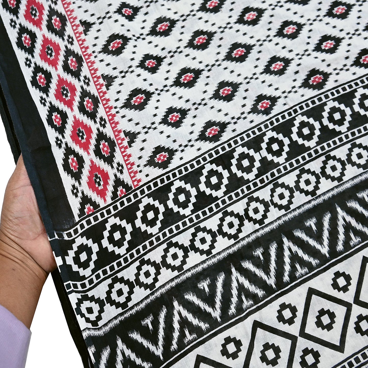 Indian Vintage White & Black Printed Pure Cotton Saree | 5 Yards | Soft Fabric for Sewing, Crafting, Quilting, Upcycling, Dressmaking, Boho