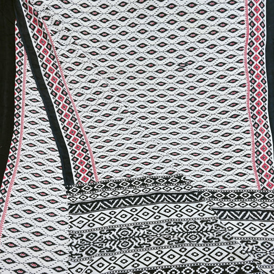 Indian Vintage White & Black Printed Pure Cotton Saree | 5 Yards | Soft Fabric for Sewing, Crafting, Quilting, Upcycling, Dressmaking, Boho