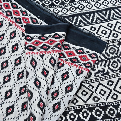Indian Vintage White & Black Printed Pure Cotton Saree | 5 Yards | Soft Fabric for Sewing, Crafting, Quilting, Upcycling, Dressmaking, Boho