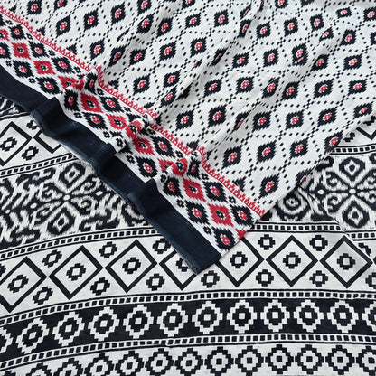 Indian Vintage White & Black Printed Pure Cotton Saree | 5 Yards | Soft Fabric for Sewing, Crafting, Quilting, Upcycling, Dressmaking, Boho