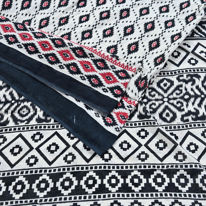 Indian Vintage White & Black Printed Pure Cotton Saree | 5 Yards | Soft Fabric for Sewing, Crafting, Quilting, Upcycling, Dressmaking, Boho