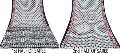 Indian Vintage White & Black Printed Pure Cotton Saree | 5 Yards | Soft Fabric for Sewing, Crafting, Quilting, Upcycling, Dressmaking, Boho