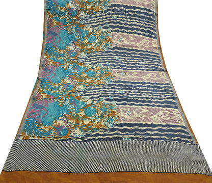 Indian Vintage Sari Ivory & Gray Pure Crepe Silk Printed Saree 5yard Sewing Quilting Floral Soft Craft Fabric Wrap