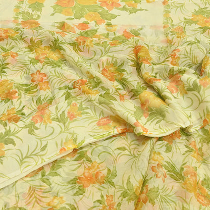 Vintage Saree Ivory Pure Chiffon Silk Printed Sari Craft Fabric Sewing 5Yard Soft quilting crafting dress making