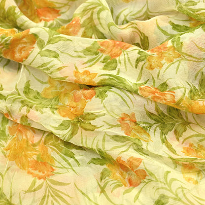 Vintage Saree Ivory Pure Chiffon Silk Printed Sari Craft Fabric Sewing 5Yard Soft quilting crafting dress making