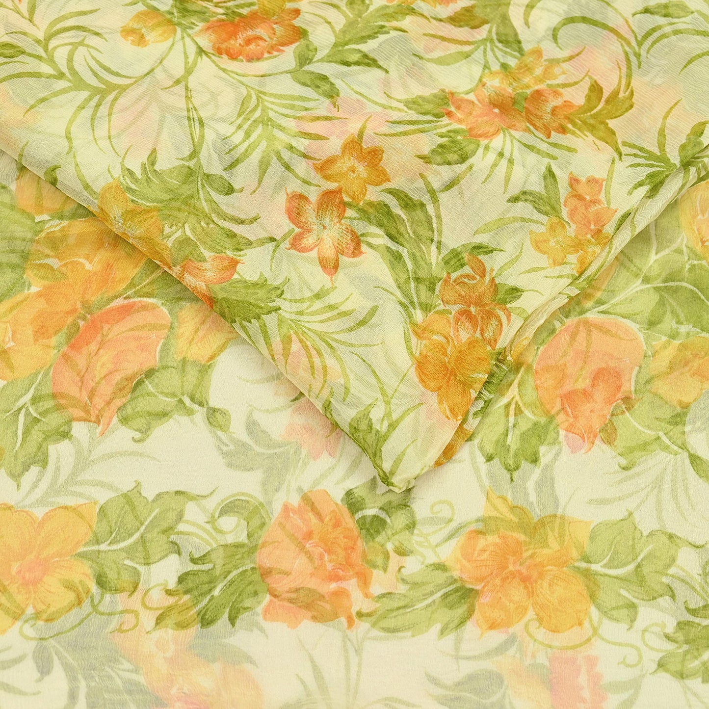 Vintage Saree Ivory Pure Chiffon Silk Printed Sari Craft Fabric Sewing 5Yard Soft quilting crafting dress making