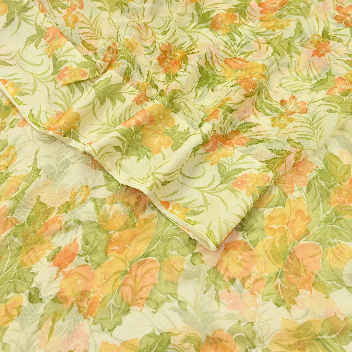 Vintage Saree Ivory Pure Chiffon Silk Printed Sari Craft Fabric Sewing 5Yard Soft quilting crafting dress making