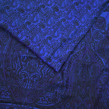 Vintage Blue Pure Silk Saree Indian Printed Silk Fabric 5 Yards Boho Craft Material for Sewing, Quilting, Dressmaking, Upcycling