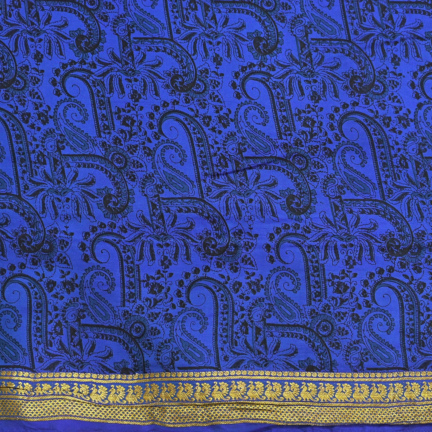 Vintage Blue Pure Silk Saree Indian Printed Silk Fabric 5 Yards Boho Craft Material for Sewing, Quilting, Dressmaking, Upcycling