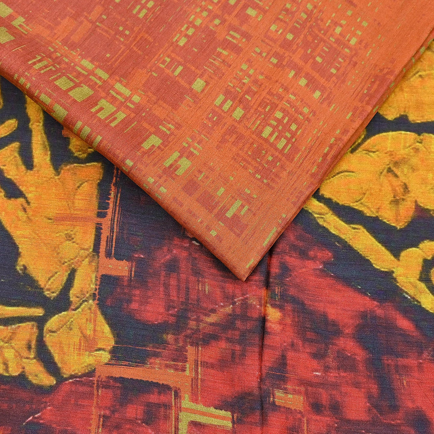 Indian Vintage Orange Saree Pure Khadi Silk Handloom Printed Sari Fabric 5yd Ethnic Wear Sari Floral Designs Dress making Crafting