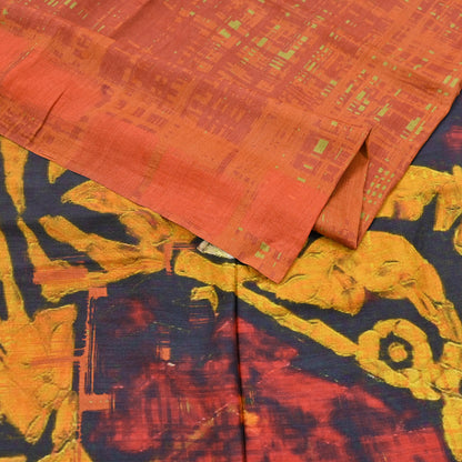 Indian Vintage Orange Saree Pure Khadi Silk Handloom Printed Sari Fabric 5yd Ethnic Wear Sari Floral Designs Dress making Crafting