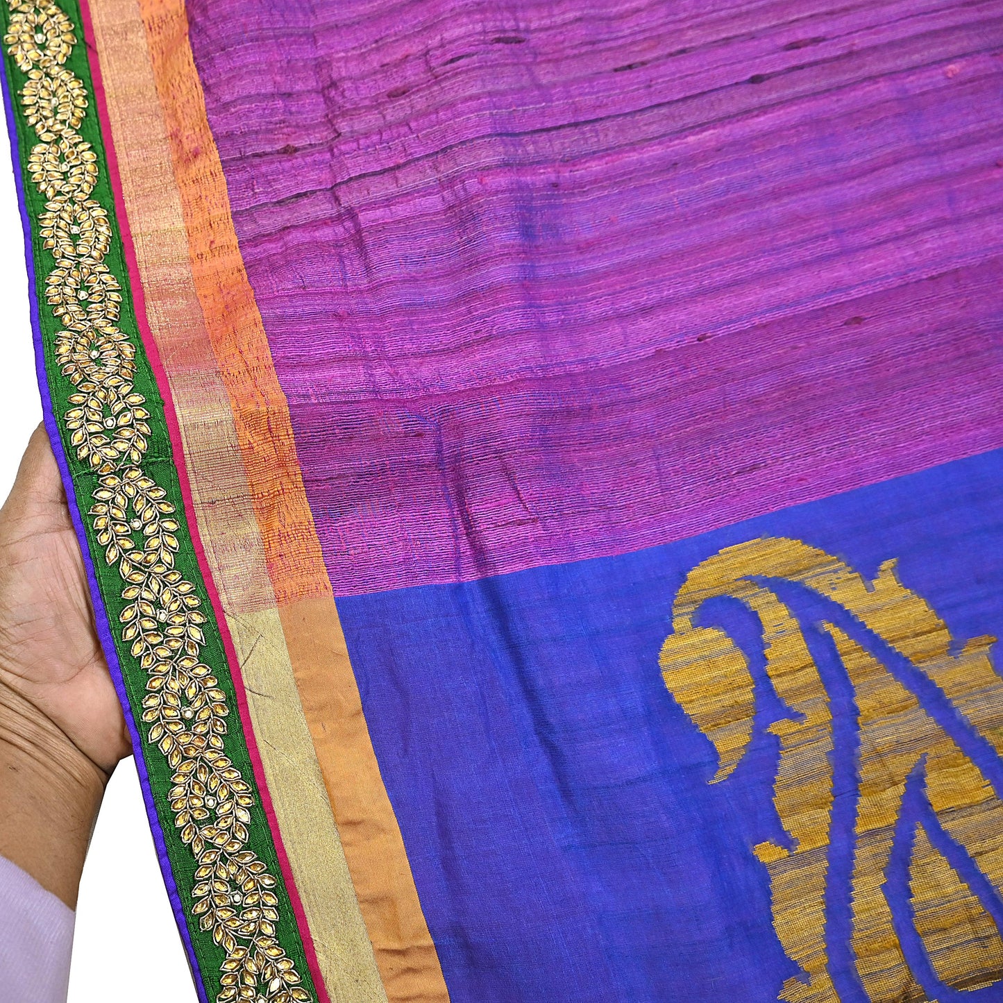 Indian Vintage Purple Saree Pure Khadi Silk Handloom Hand Embroidered Sari Craft Fabric 5yd Ethnic Fringes Dress making Crafting Quilting