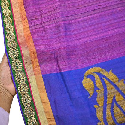 Indian Vintage Purple Saree Pure Khadi Silk Handloom Hand Embroidered Sari Craft Fabric 5yd Ethnic Fringes Dress making Crafting Quilting