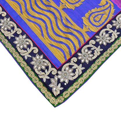 Indian Vintage Purple Saree Pure Khadi Silk Handloom Hand Embroidered Sari Craft Fabric 5yd Ethnic Fringes Dress making Crafting Quilting