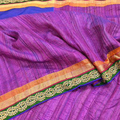 Indian Vintage Purple Saree Pure Khadi Silk Handloom Hand Embroidered Sari Craft Fabric 5yd Ethnic Fringes Dress making Crafting Quilting