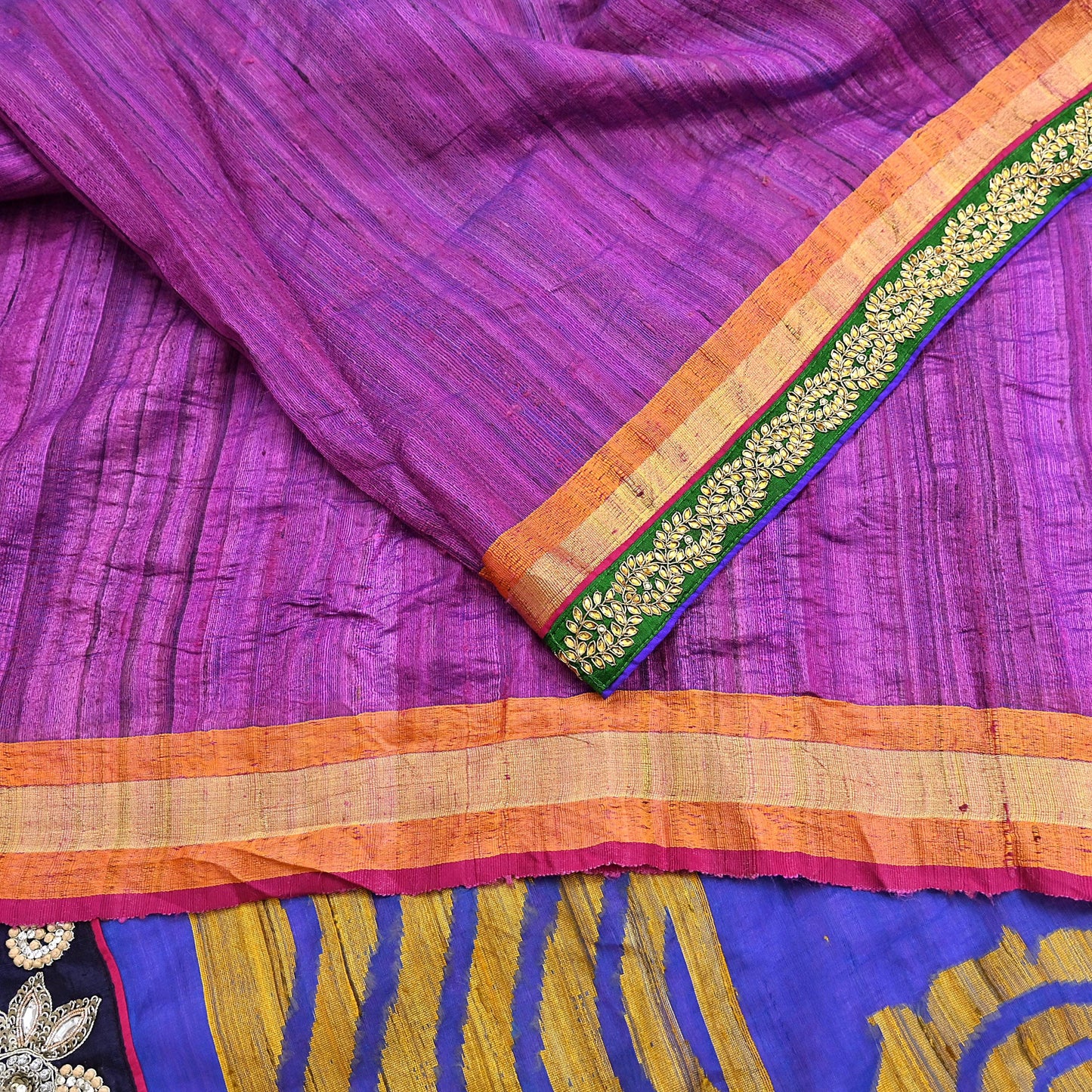 Indian Vintage Purple Saree Pure Khadi Silk Handloom Hand Embroidered Sari Craft Fabric 5yd Ethnic Fringes Dress making Crafting Quilting