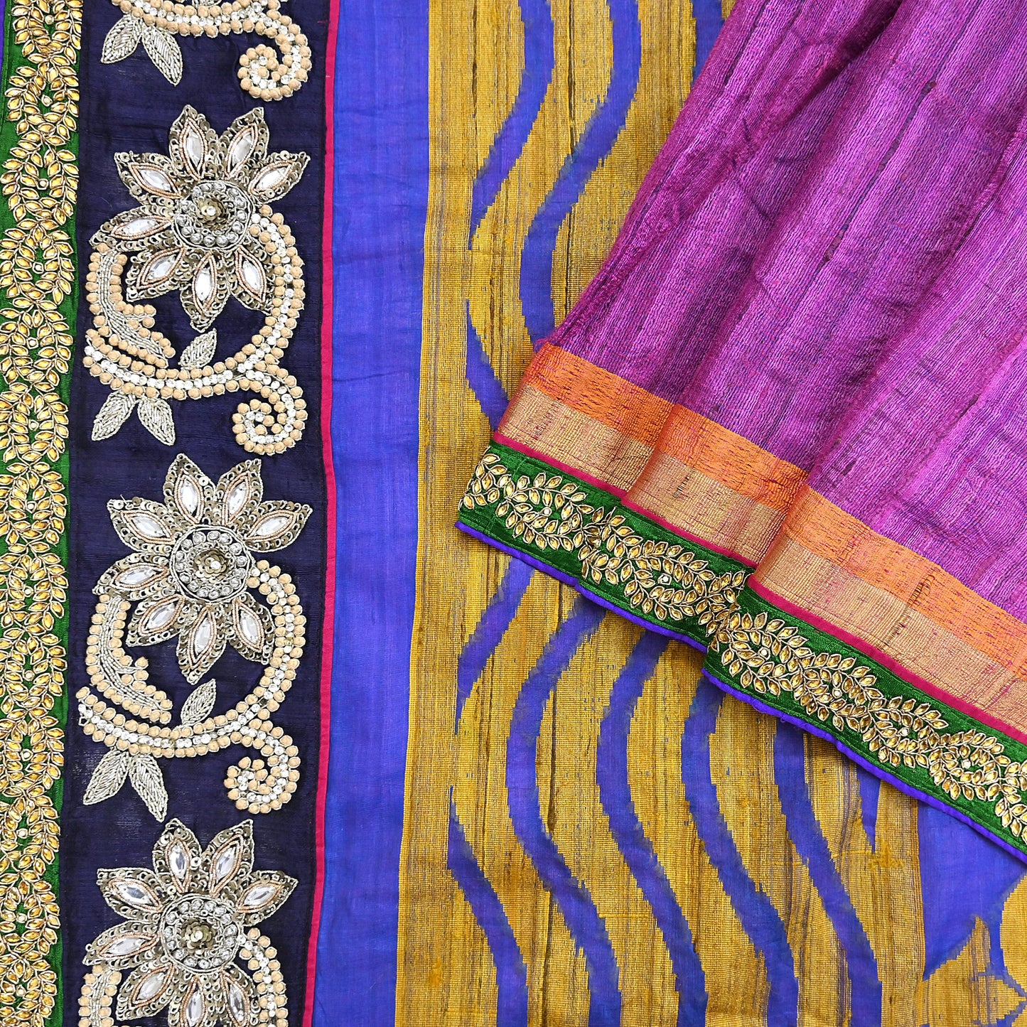 Indian Vintage Purple Saree Pure Khadi Silk Handloom Hand Embroidered Sari Craft Fabric 5yd Ethnic Fringes Dress making Crafting Quilting