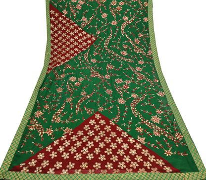 Indian Vintage Heavy Sarees Green & Red Pure Georgette Silk Hand Embroidered Sari Fabric 6Yd Sewing Ethnic Zardozi zari Wedding sarees