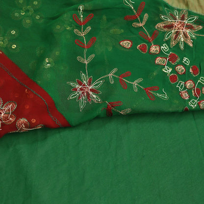 Indian Vintage Heavy Sarees Green & Red Pure Georgette Silk Hand Embroidered Sari Fabric 6Yd Sewing Ethnic Zardozi zari Wedding sarees