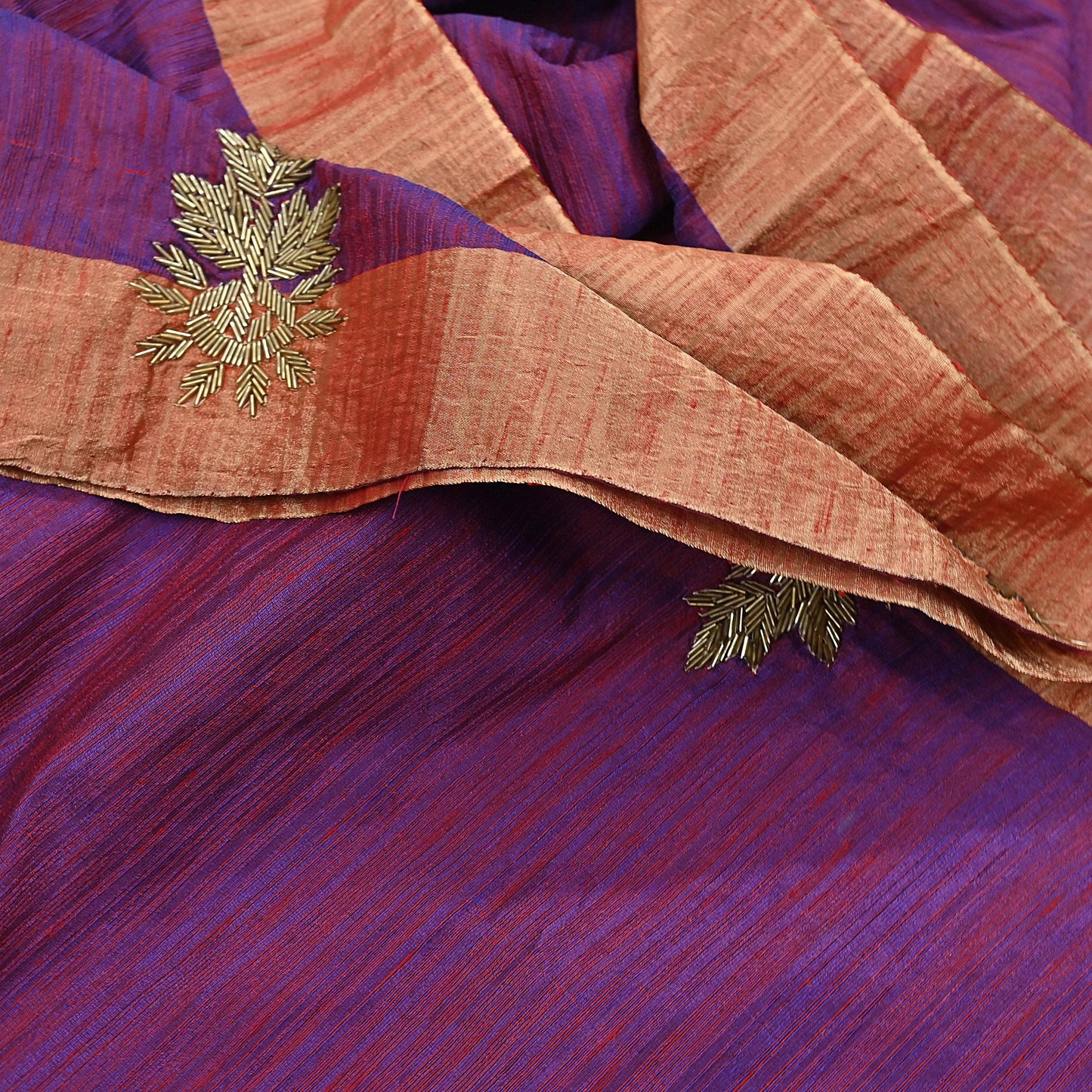 Indian Vintage Blue & Purple Saree Khadi Handloom Hand Embroidered Sari Craft Fabric 6yd Ethnic Fringes Dress making with blouse
