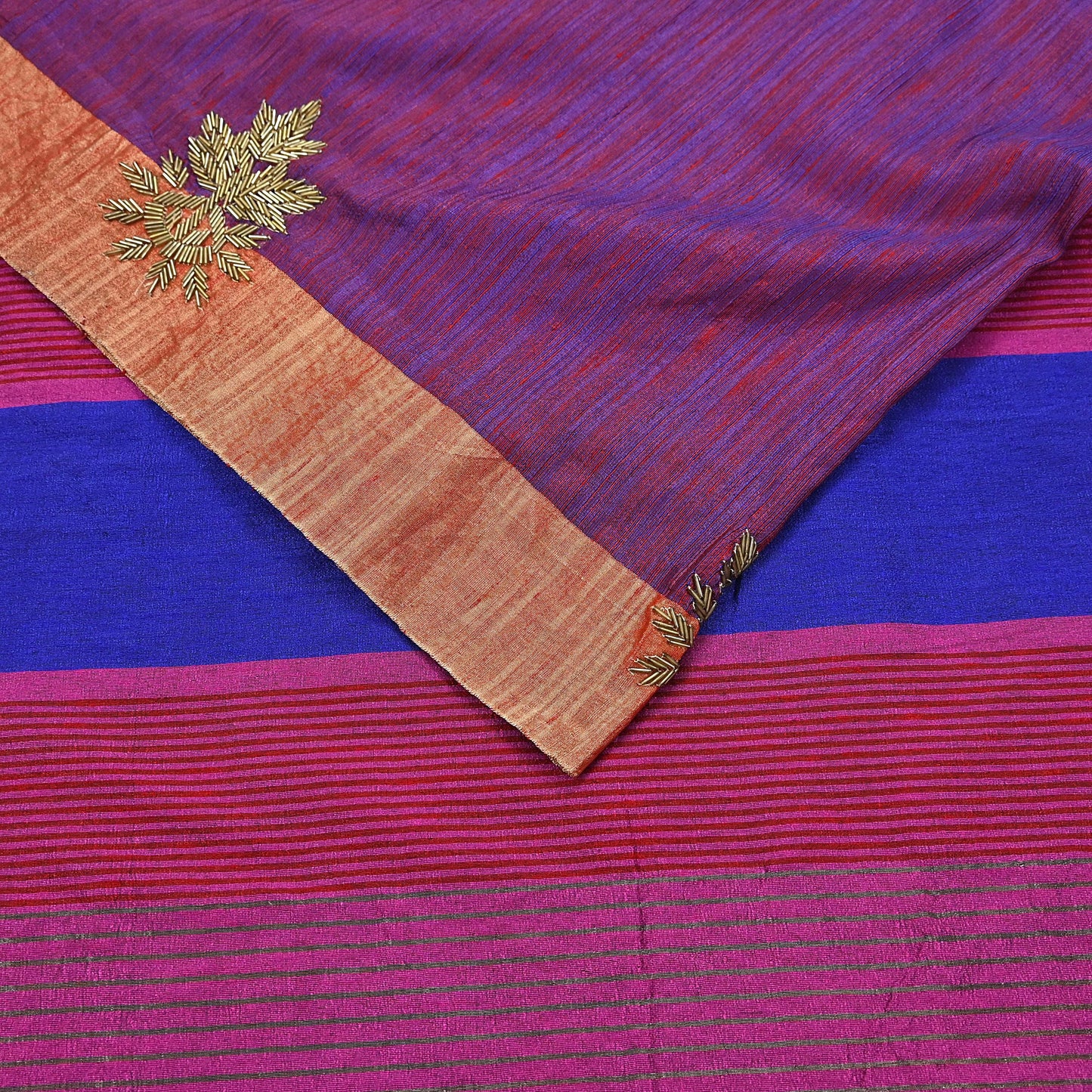 Indian Vintage Blue & Purple Saree Khadi Handloom Hand Embroidered Sari Craft Fabric 6yd Ethnic Fringes Dress making with blouse