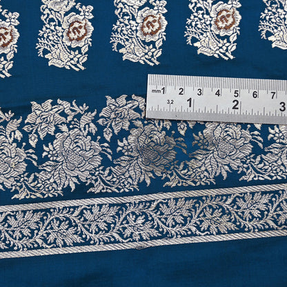 Indian Vintage Sari Heavy Wedding Green blue Pure Satin Silk Woven Brocade Banarasi Sarees Silver Zari 5Yd Dress making Crafting Upcycle