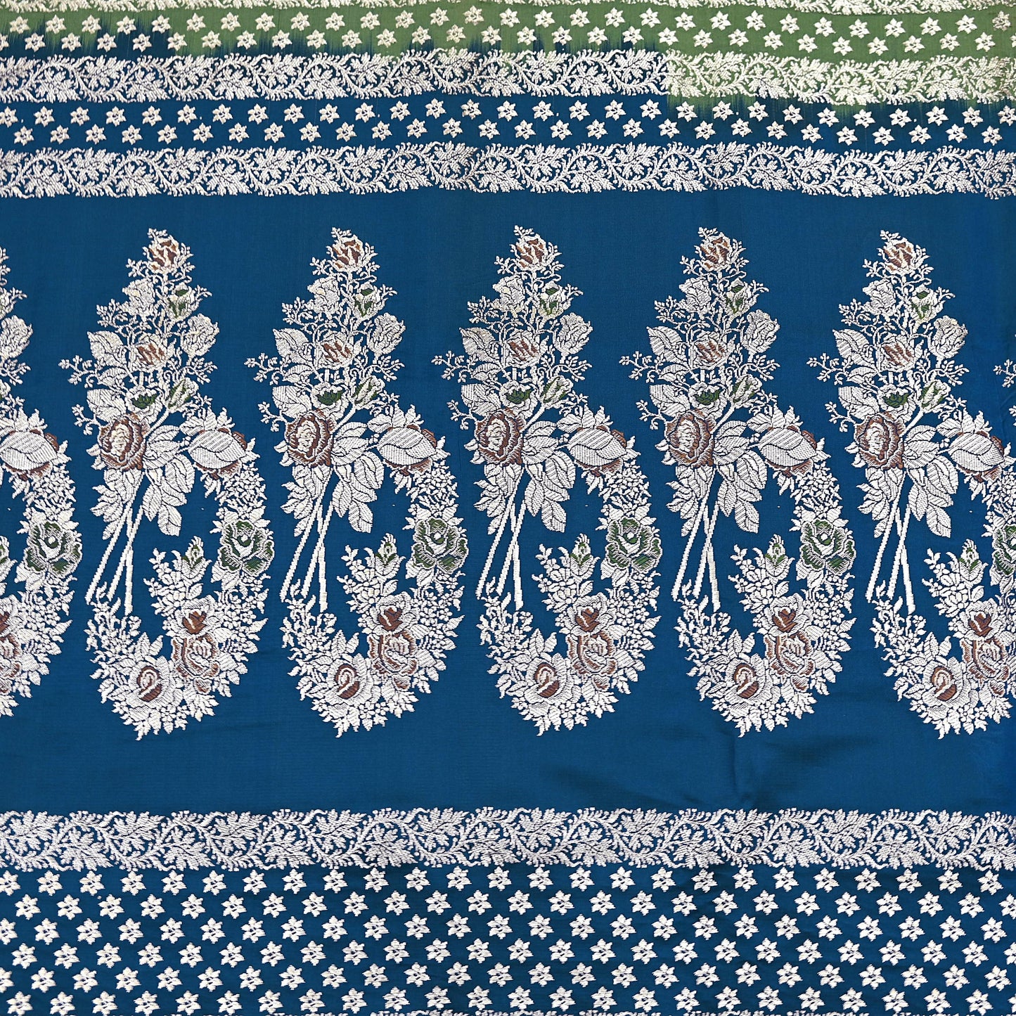 Indian Vintage Sari Heavy Wedding Green blue Pure Satin Silk Woven Brocade Banarasi Sarees Silver Zari 5Yd Dress making Crafting Upcycle