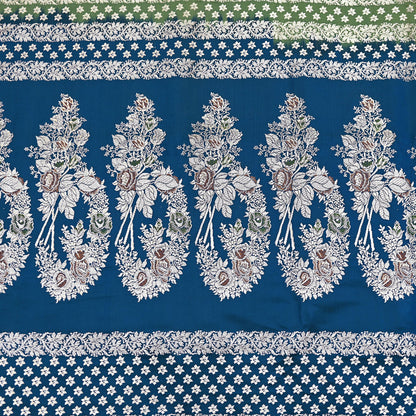 Indian Vintage Sari Heavy Wedding Green blue Pure Satin Silk Woven Brocade Banarasi Sarees Silver Zari 5Yd Dress making Crafting Upcycle