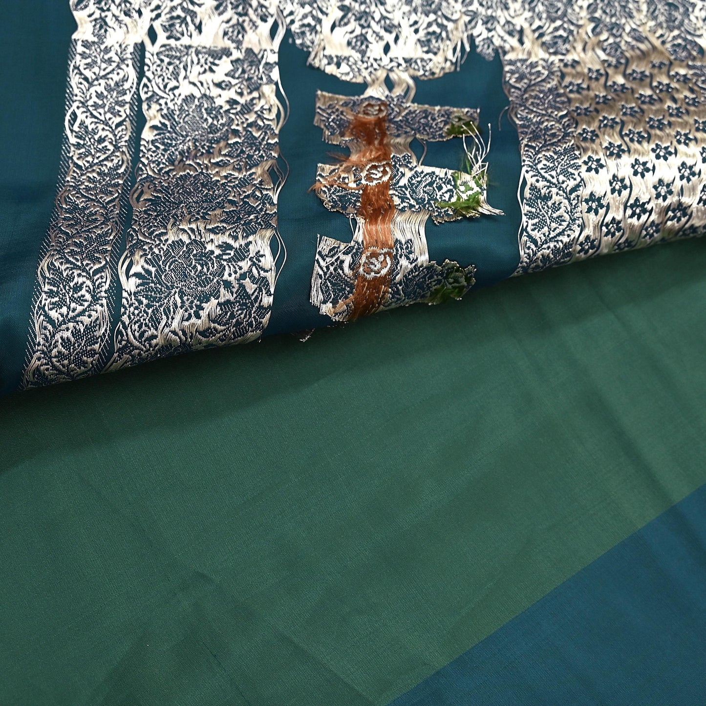 Indian Vintage Sari Heavy Wedding Green blue Pure Satin Silk Woven Brocade Banarasi Sarees Silver Zari 5Yd Dress making Crafting Upcycle