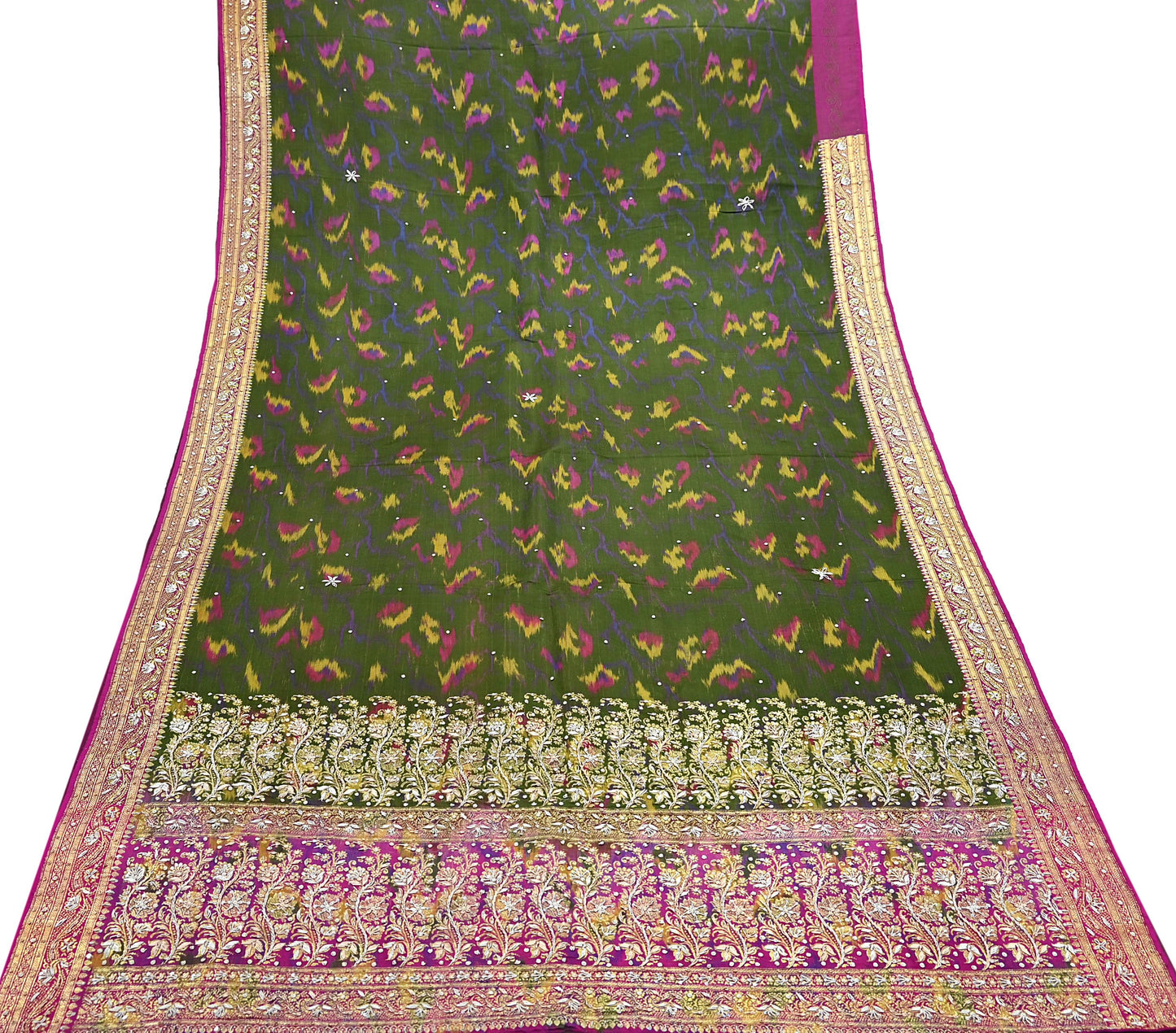 Vintage Multi Heavy Wedding Sari Pure Satin Silk Woven Banarasi Tanchoi Embroidered Sarees 5Yd Craft Fabric Golden Zari Ethnic Dress Making