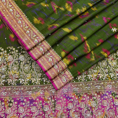 Vintage Multi Heavy Wedding Sari Pure Satin Silk Woven Banarasi Tanchoi Embroidered Sarees 5Yd Craft Fabric Golden Zari Ethnic Dress Making